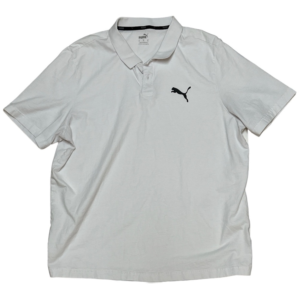 (SOLD) Puma Men’s White Essentials Pique Black Logo Polo Shirt Size XL